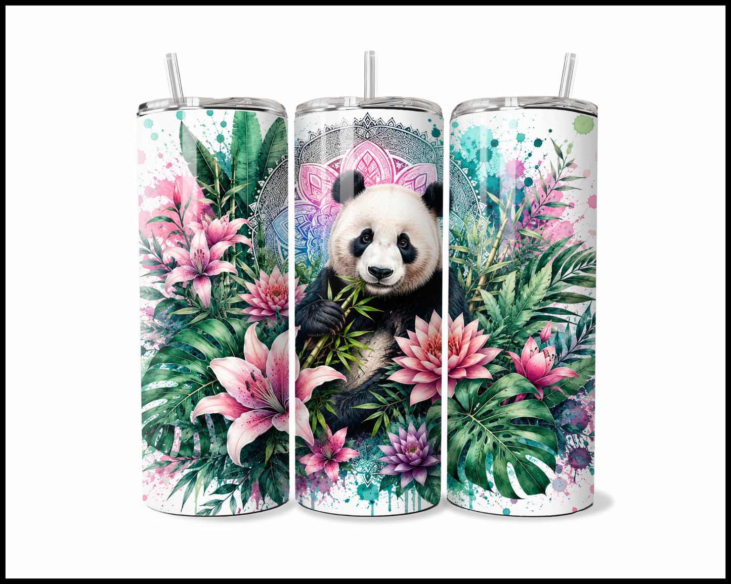 Botanical Bliss - Giant Panda Stainless Steel Tumbler (5833)