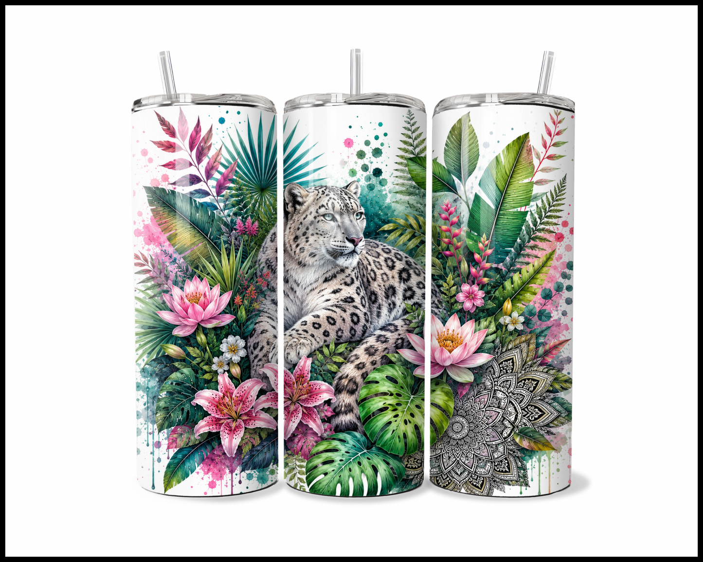 Botanical Bliss - Snow Leopard Stainless Steel Tumbler (5834)