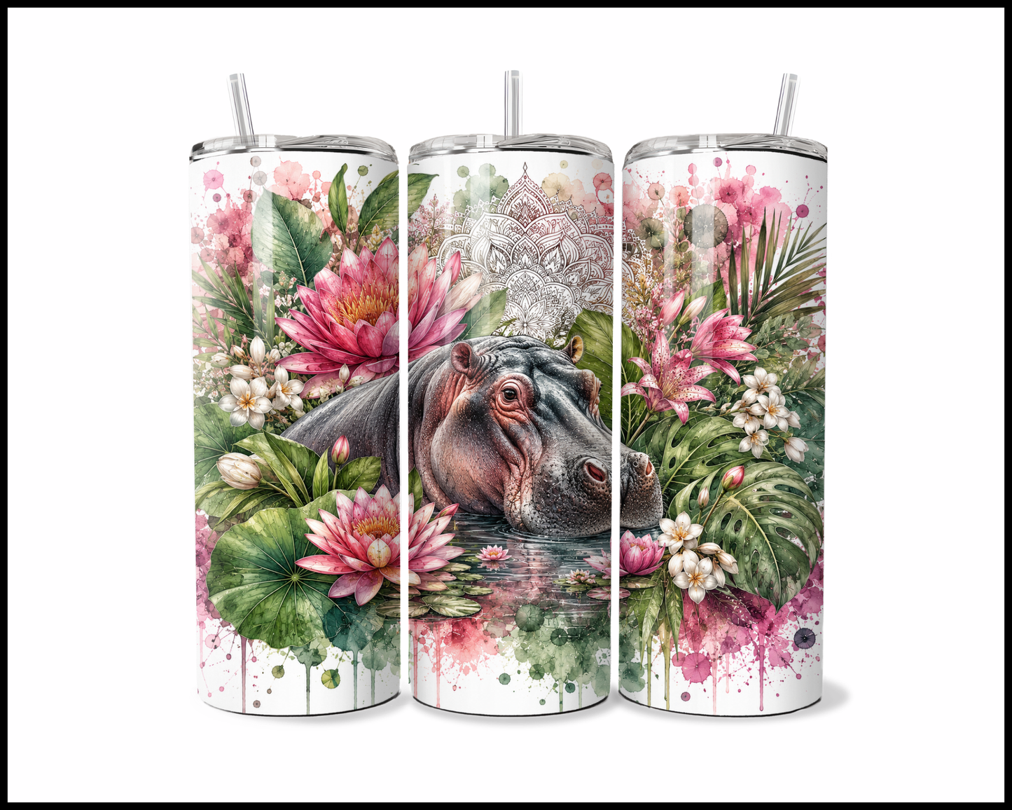 Botanical Bliss - Hippopotamus Stainless Steel Tumbler (5836)