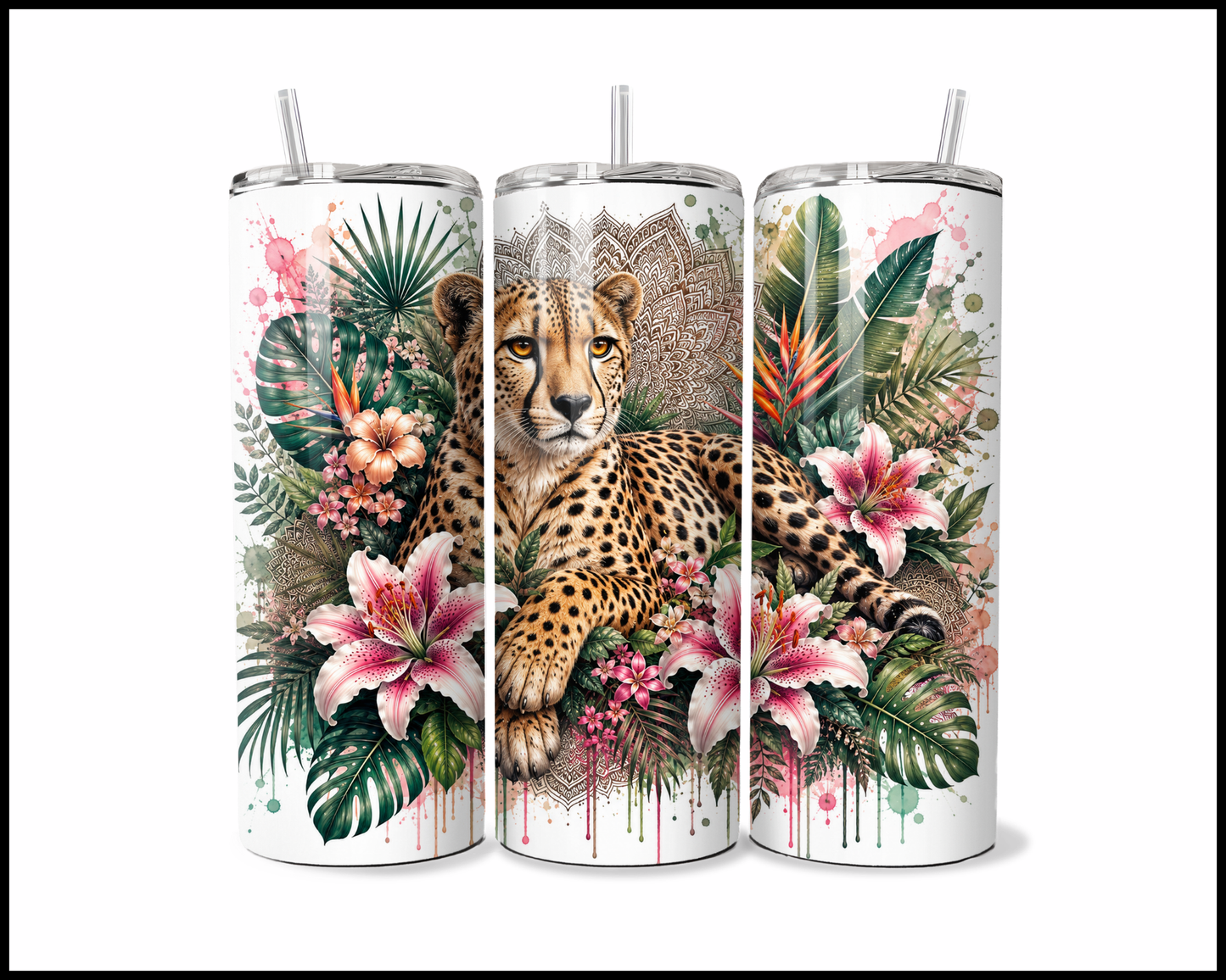 Botanical Bliss - Cheetah Stainless Steel Tumbler (5841)