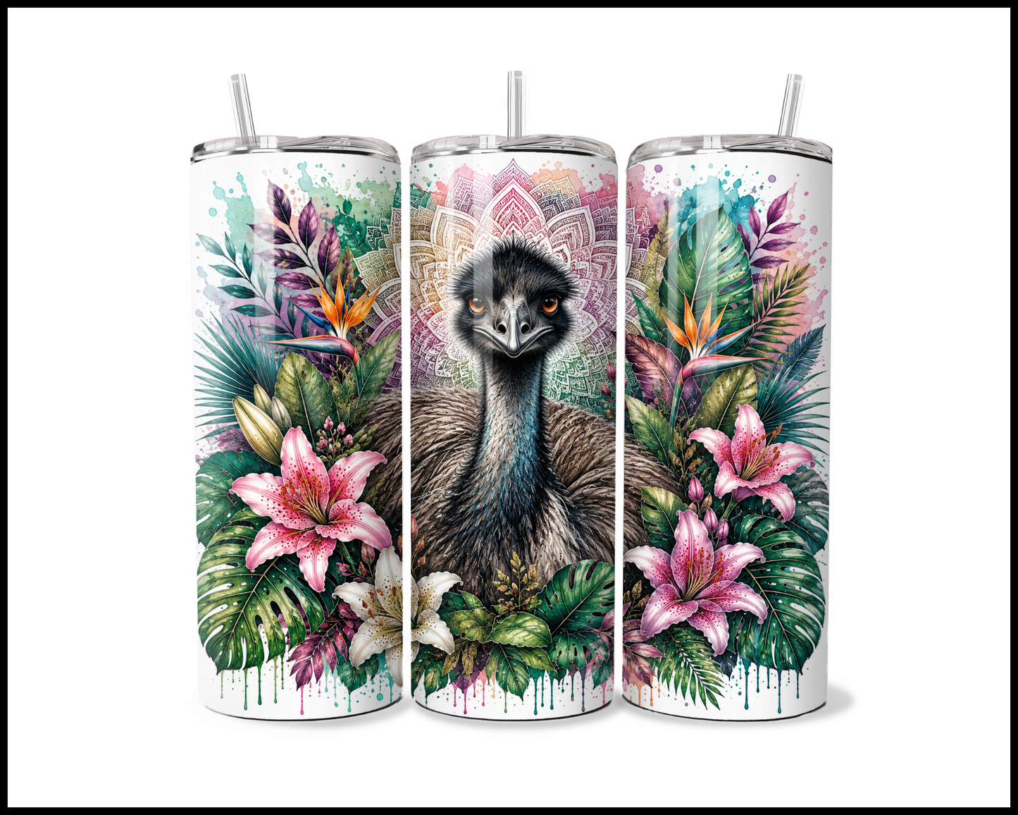 Botanical Bliss - Emu Stainless Steel Tumbler (5848)