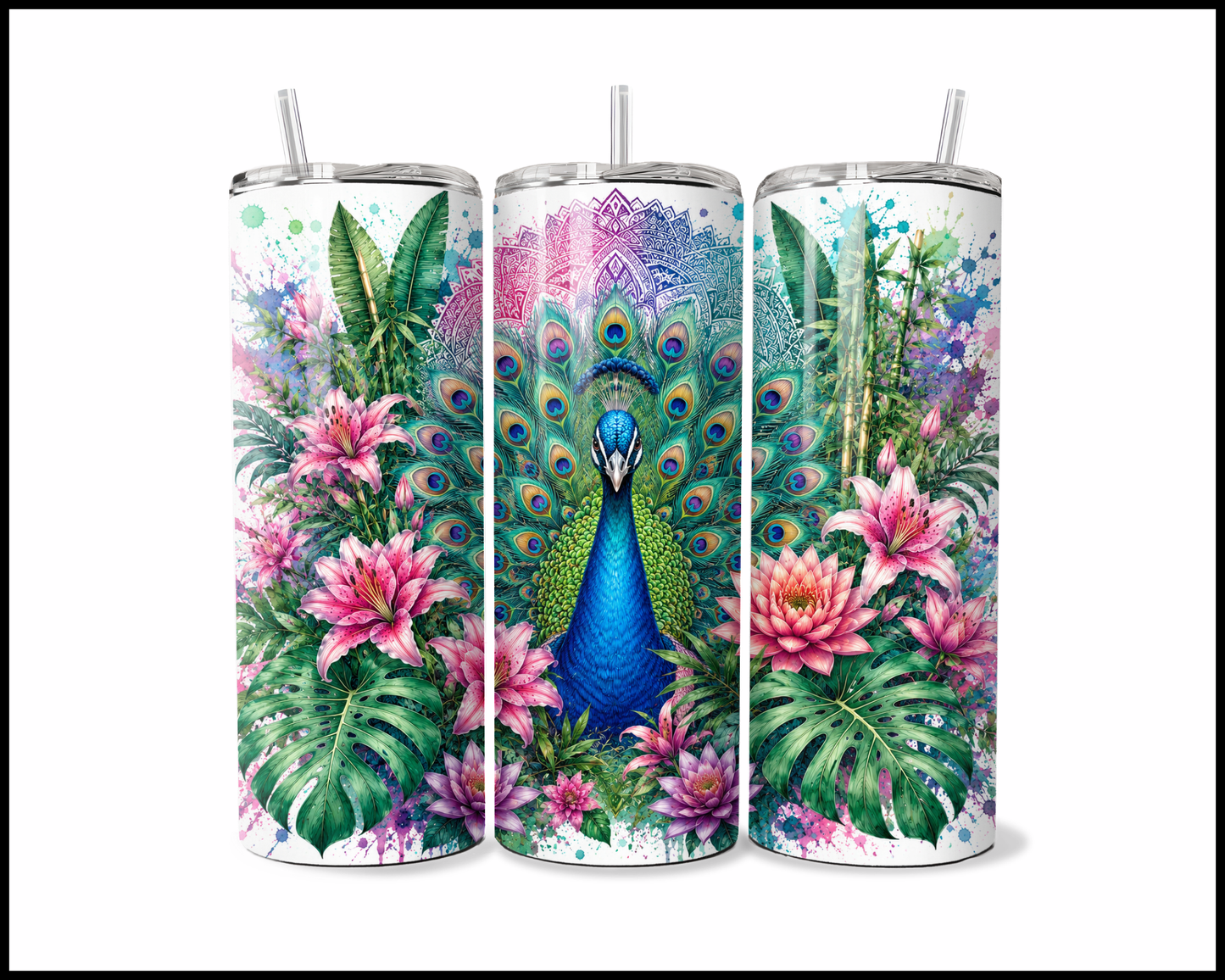 Botanical Bliss - Peacock Stainless Steel Tumbler (5853)