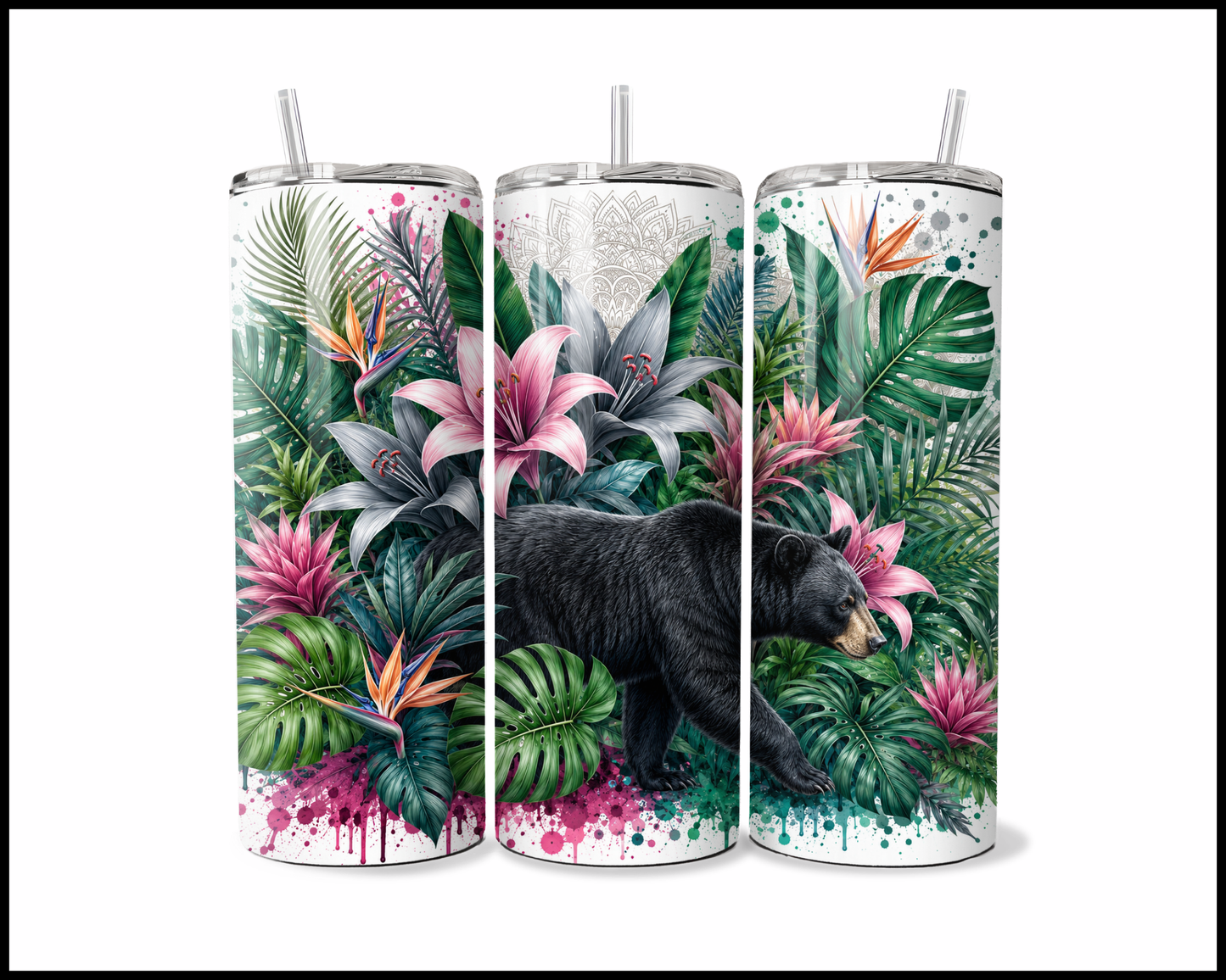 Botanical Bliss - Black Bear Stainless Steel Tumbler (5854)
