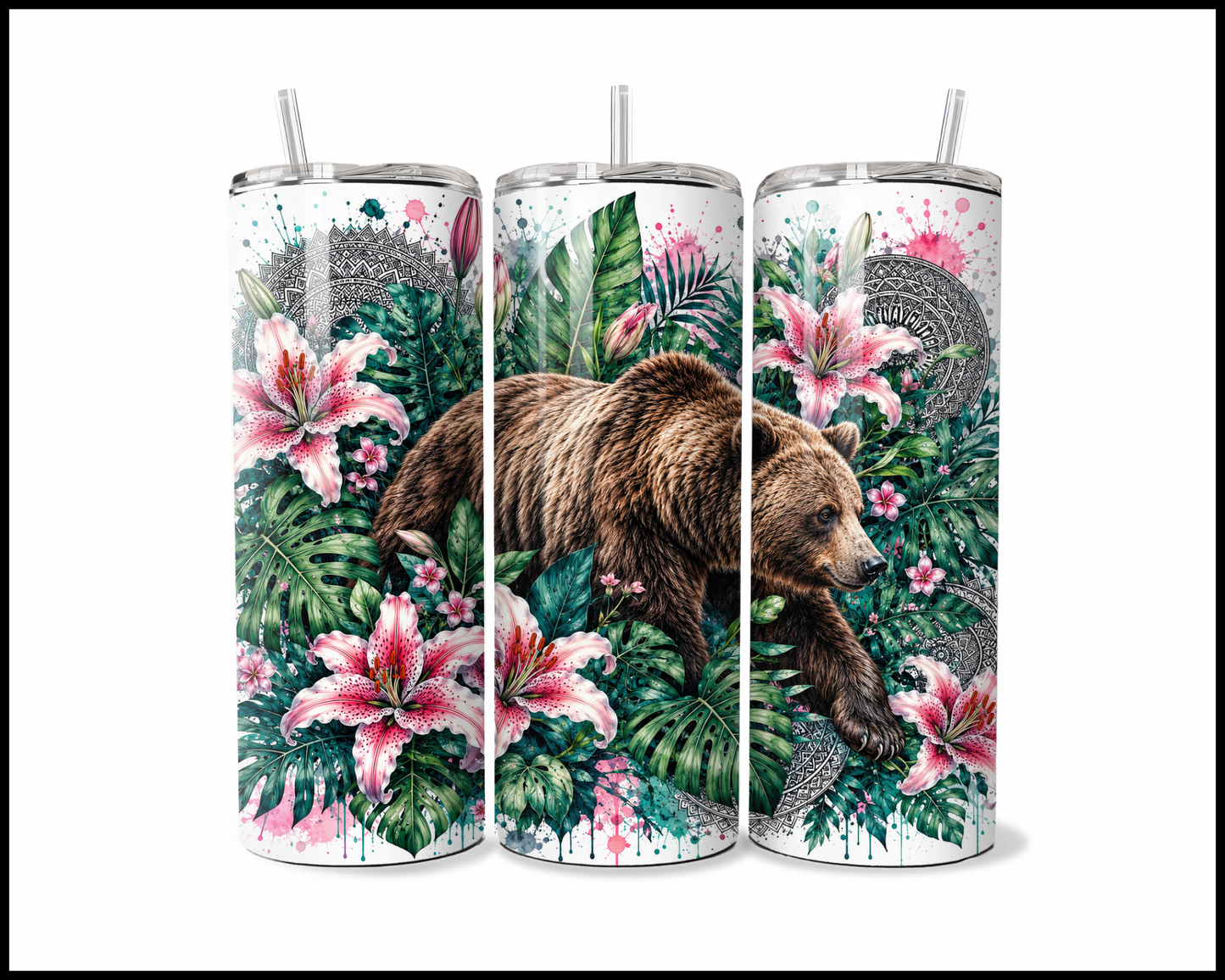 Botanical Bliss - Grizzly Bear Stainless Steel Tumbler (5855)