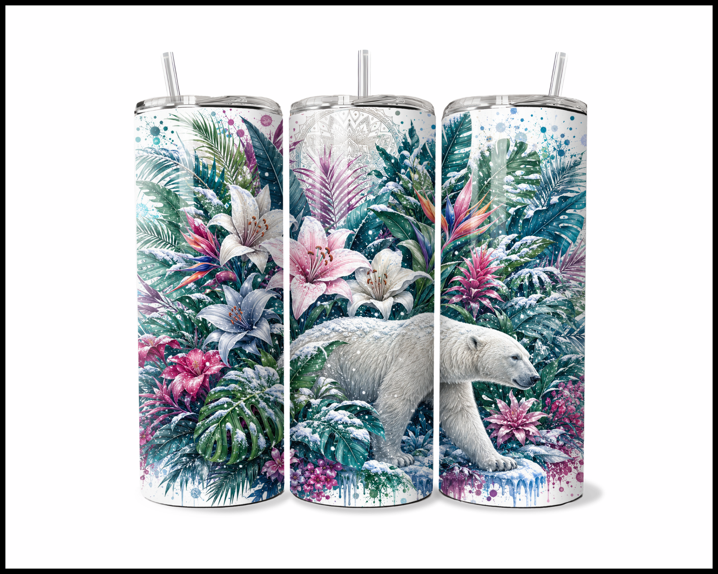 Botanical Bliss - Polar Bear Stainless Steel Tumbler (5857)