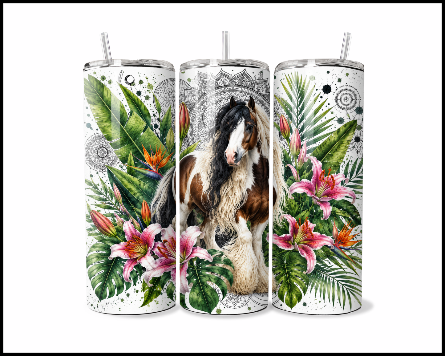 Botanical Bliss - Gypsy Vannerhouse Horse Stainless Steel Tumbler (5859)
