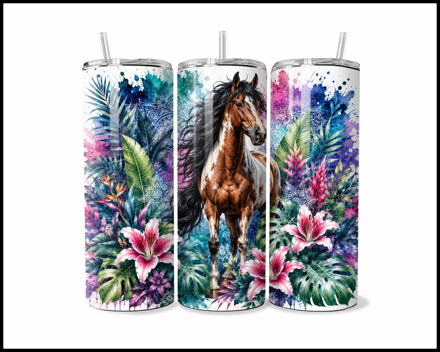 Botanical Bliss - Paint Horse Stainless Steel Tumbler (5861)