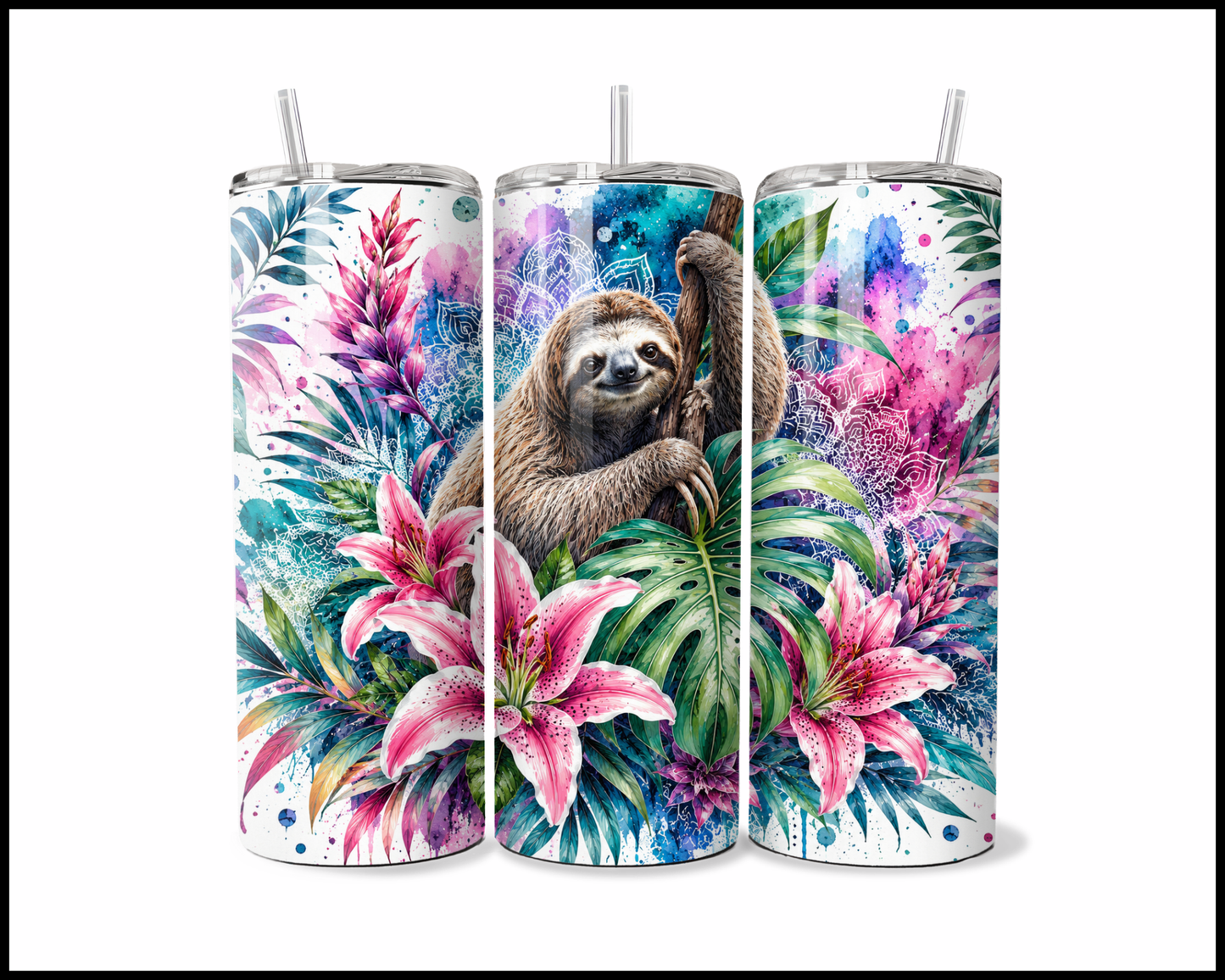 Botanical Bliss - Sloth Stainless Steel Tumbler (5863)