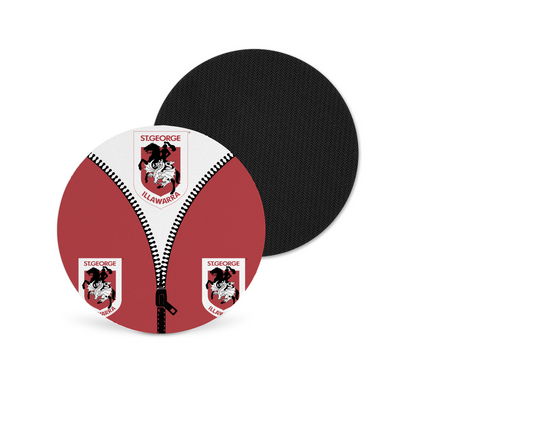 St George Illawarra Dragons Zip Up Neoprene Drink Coaster x2 (Round)