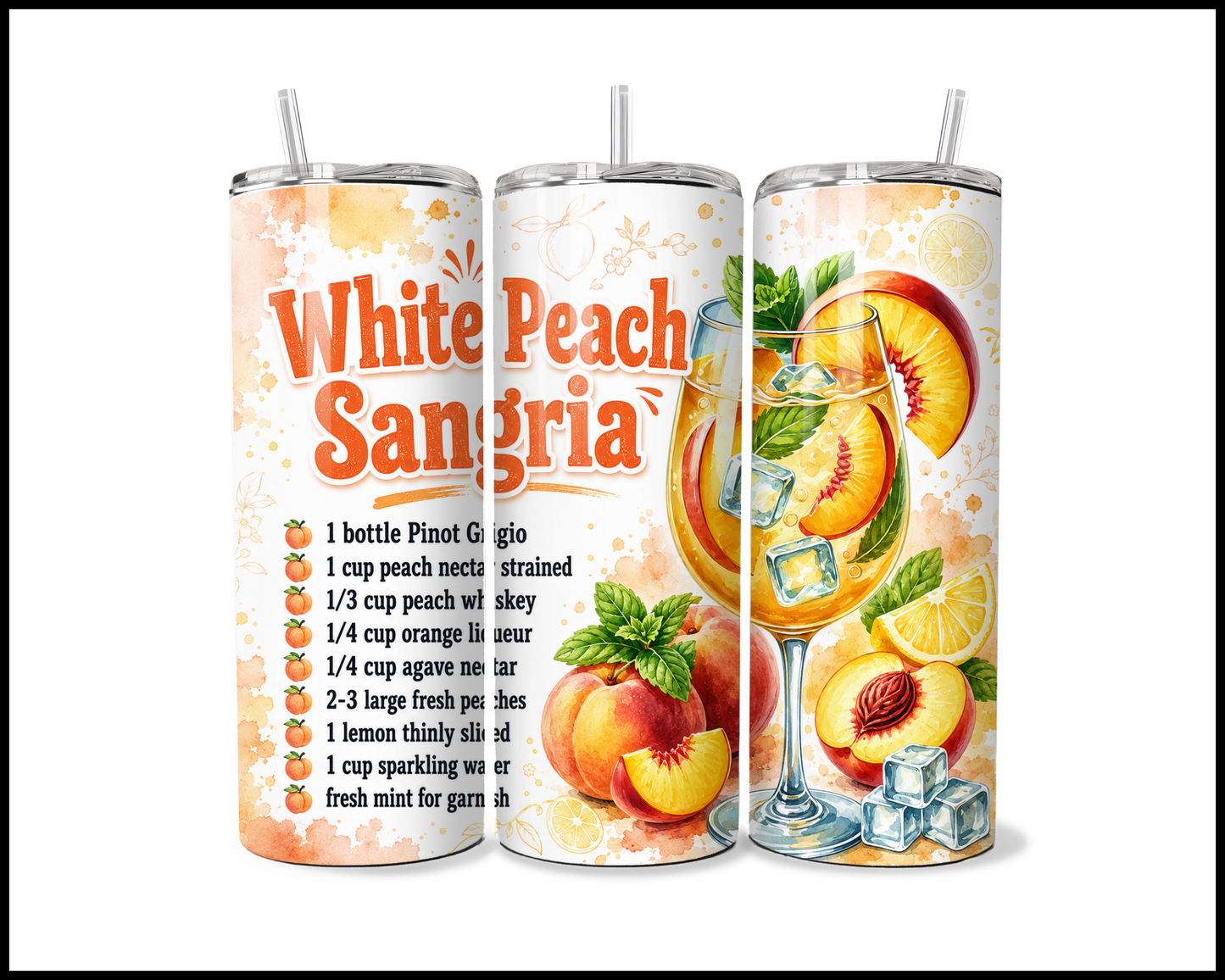 Happy Hour Recipes - White Peach Sangria Slushie Stainless Steel Tumbler (6007)