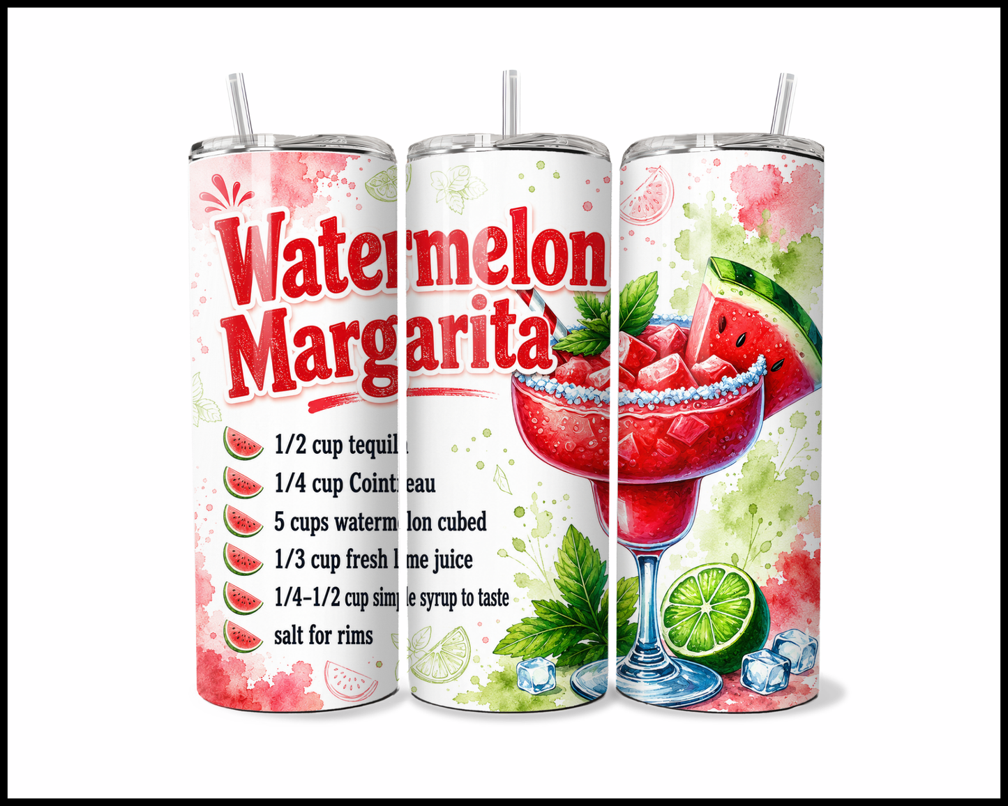 Happy Hour Recipes - Watermelon Margarita Stainless Steel Tumbler (6008)