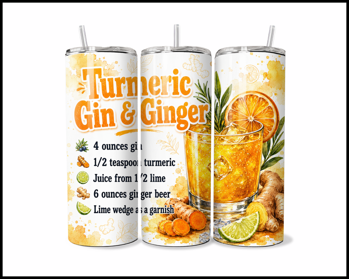 Happy Hour Recipes - Tumeric Gin & Ginger Stainless Steel Tumbler (6010)