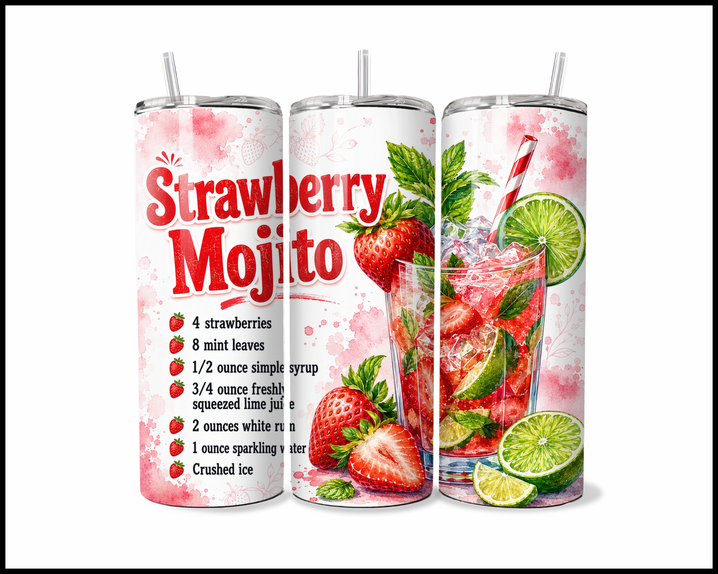 Happy Hour Recipes - Strawberry Mojito Stainless Steel Tumbler (6012)