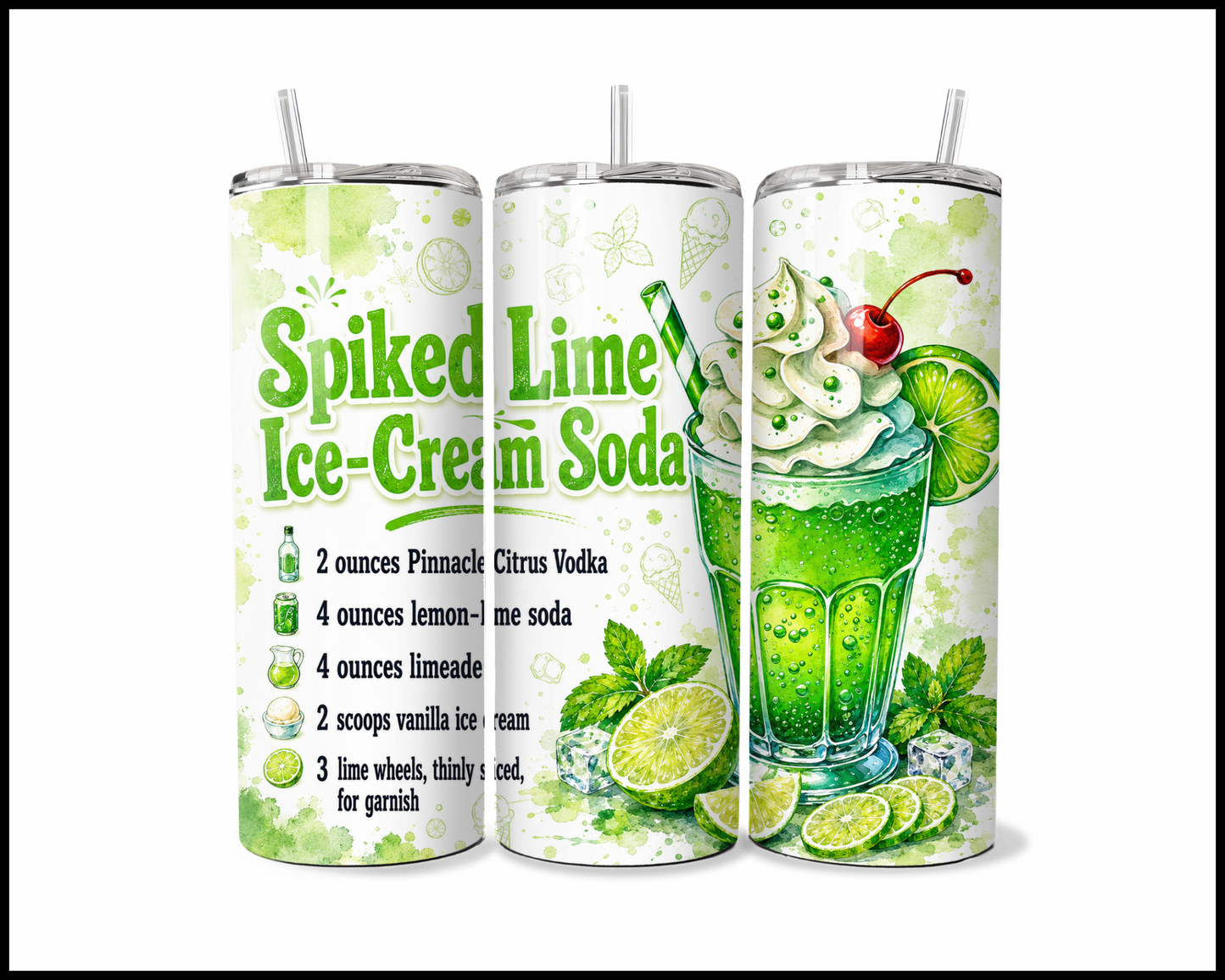 Happy Hour Recipes - Spiked Lime Ice-Cream Soda Stainless Steel Tumbler (6014)