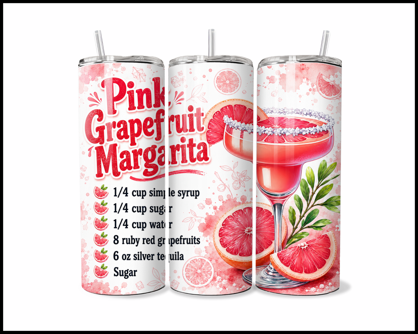 Happy Hour Recipes - Pink Grapefruit Margarita Stainless Steel Tumbler (6019)