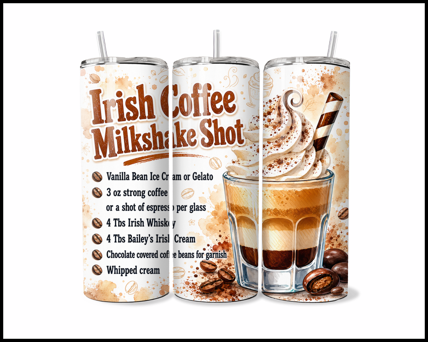 Happy Hour Recipes - Irish Coffee Milkshake Shot Stainless Steel Tumbler (6028)