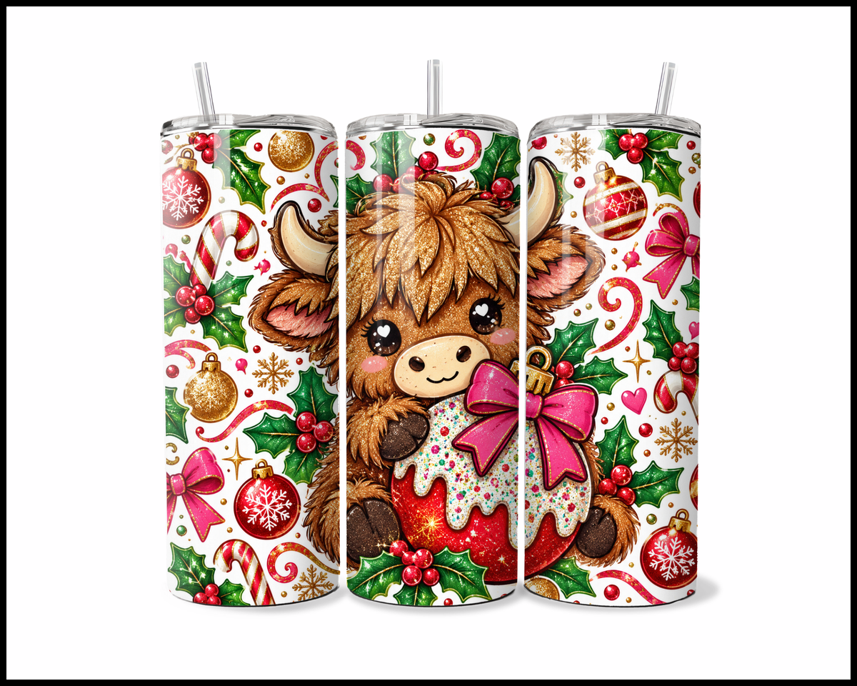 Sweet Holly Jolly Highland Cow Stainless Steel Tumbler (6238)