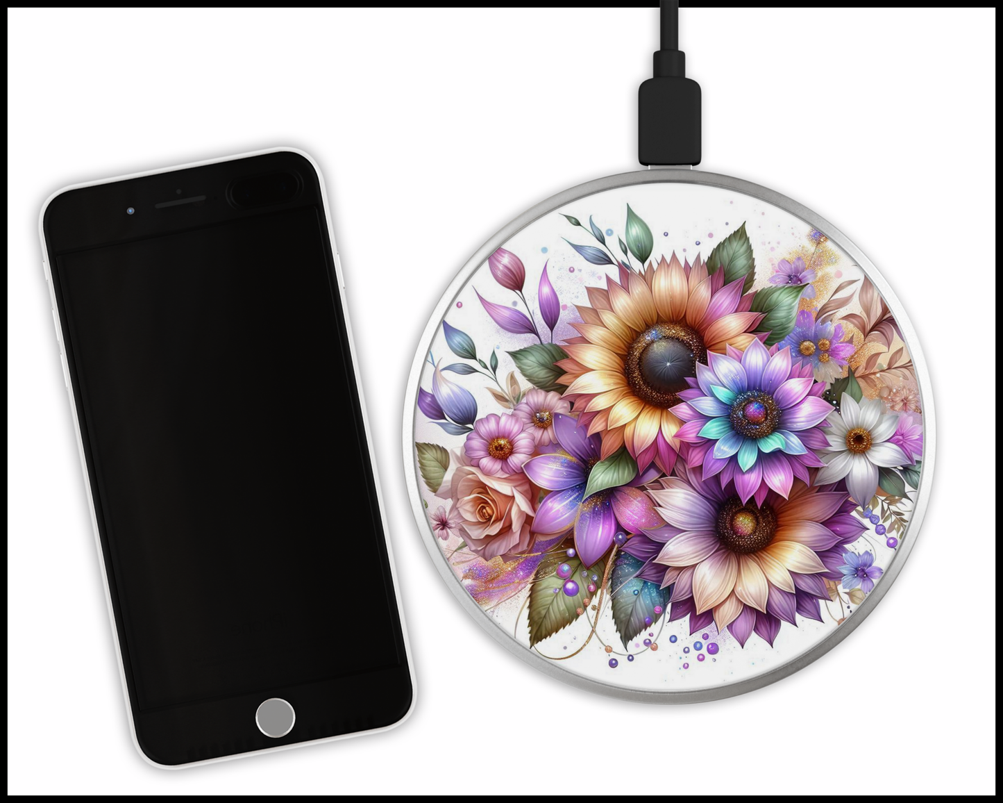 Floral Sublimated Wireless Phone Charger (466)