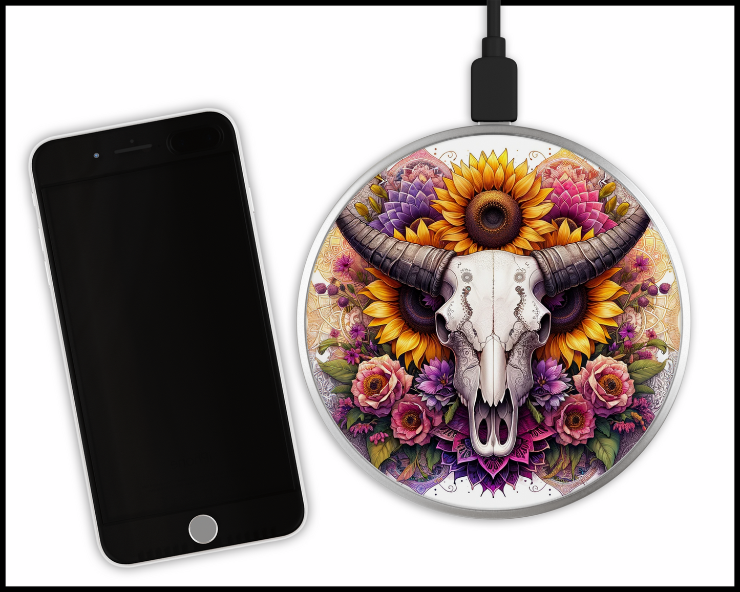 Bull Skull Sublimated Wireless Phone Charger (067)