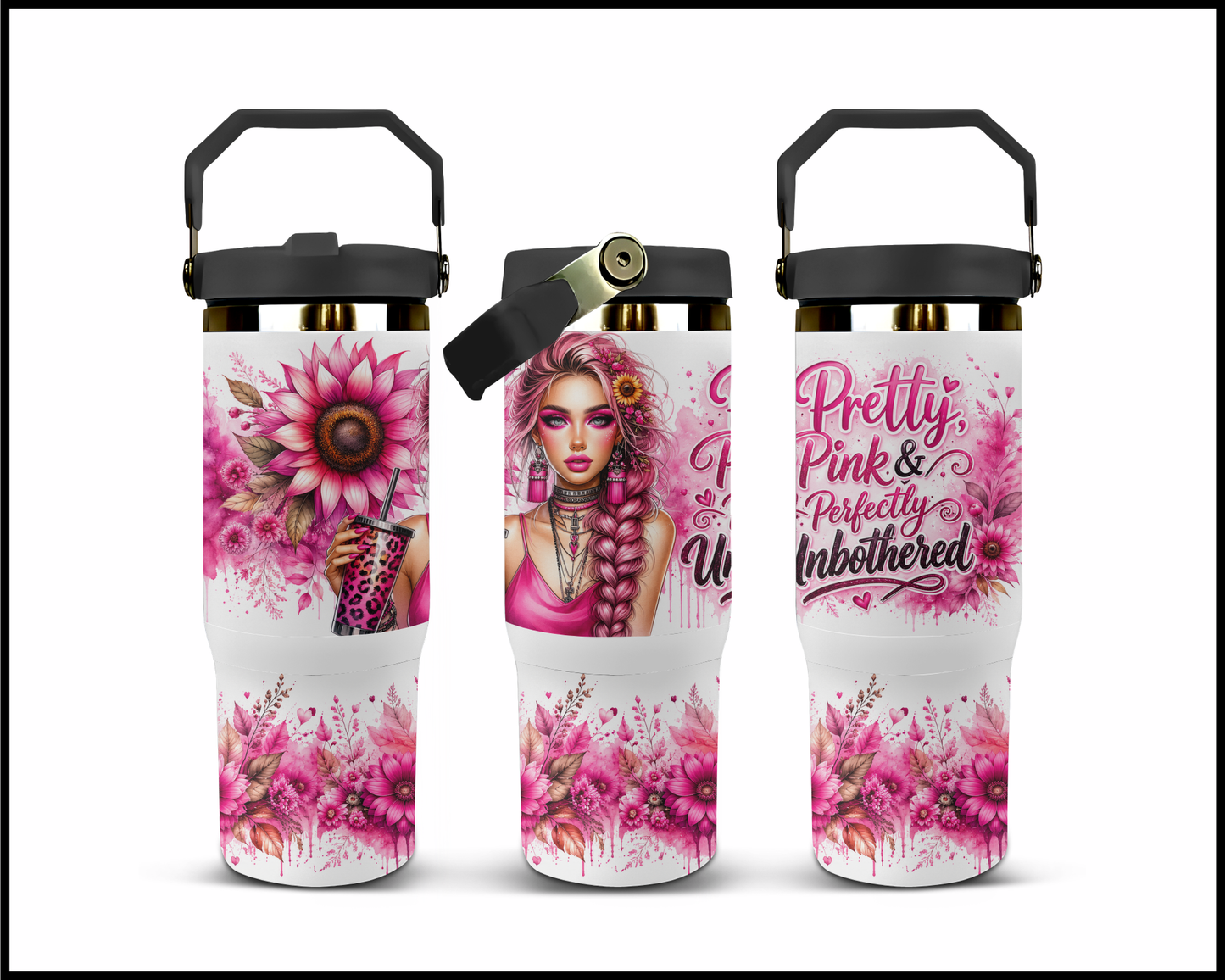 Pretty Pink and Perfectly Unbothered Big Guzzler Stainless Steel Tumbler (996)