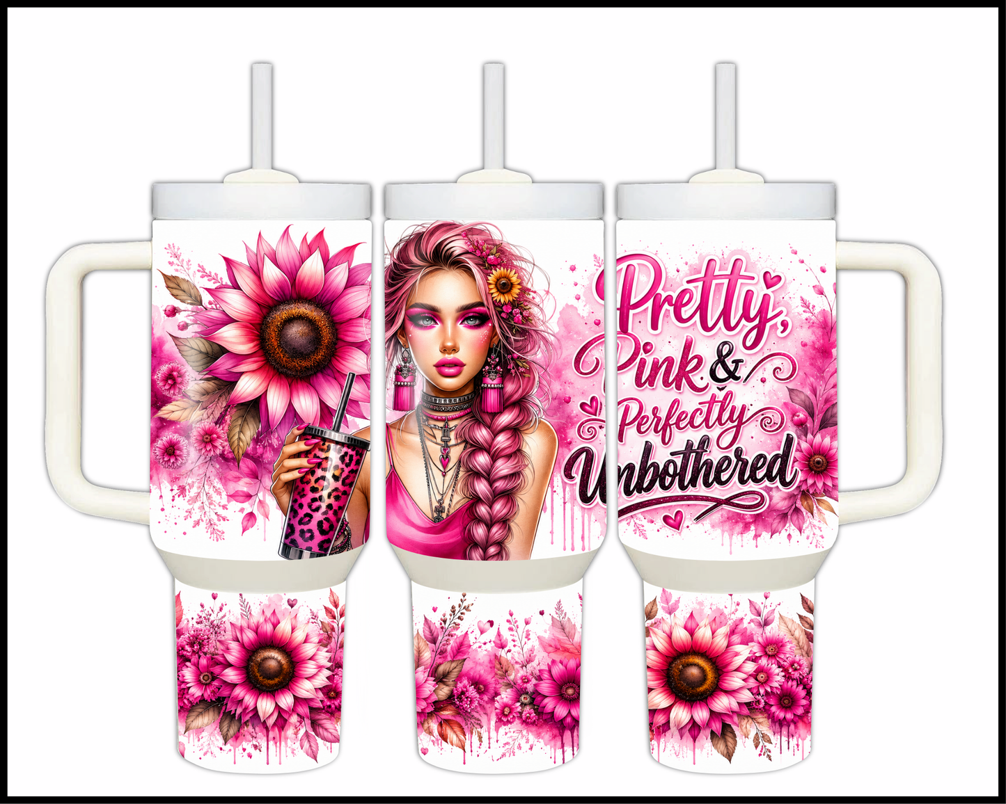Pretty Pink and Perfectly Unbothered Big Guzzler Stainless Steel Tumbler (996)