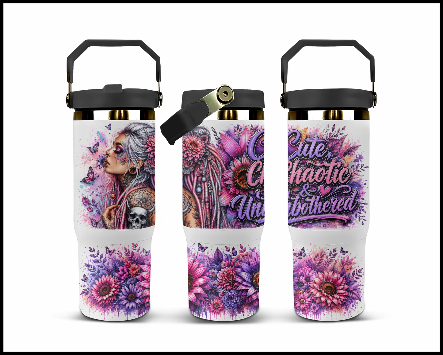 Cute, Chaotic & Unbothered Big Guzzler Stainless Steel Tumbler (997)