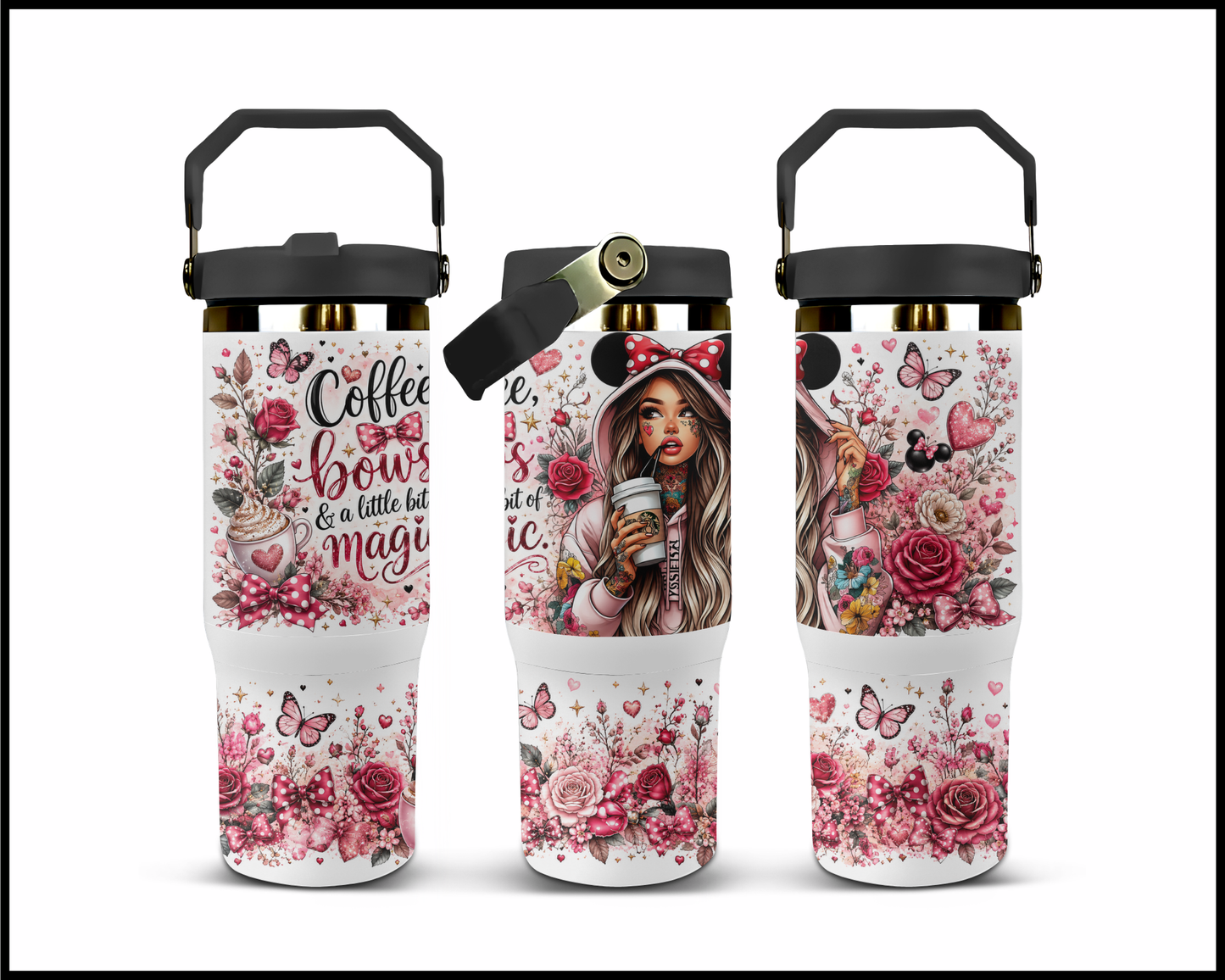 Coffee, Bows & A Little Bit Of Magic Big Guzzler Stainless Steel Tumbler (998)