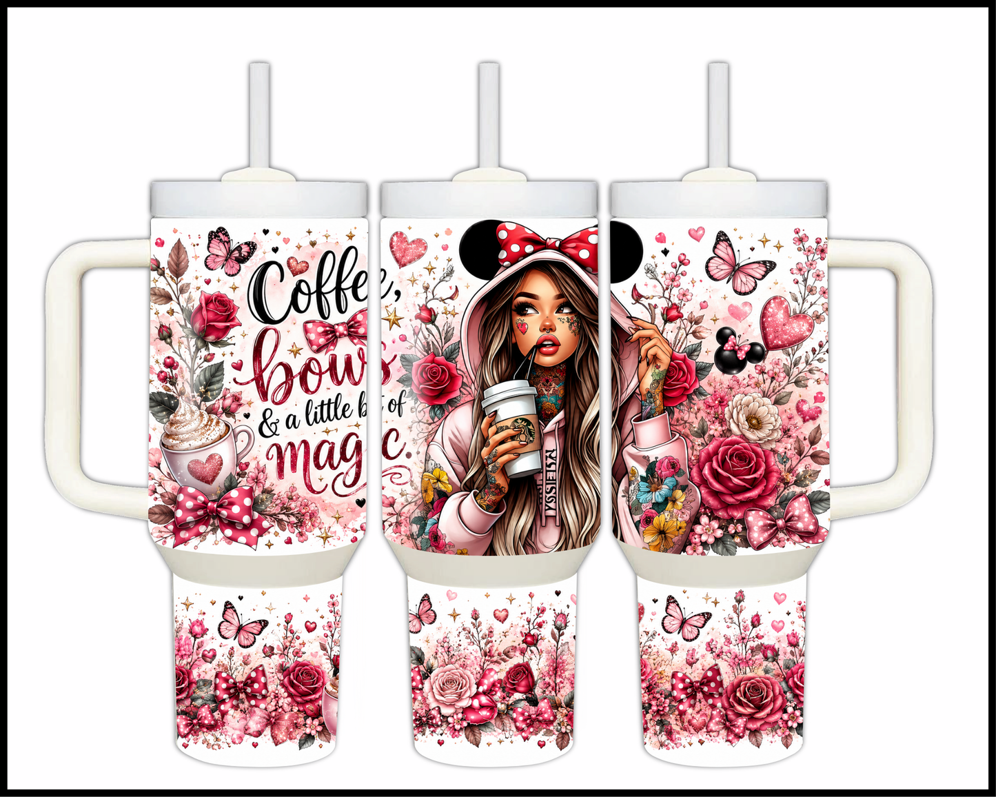 Coffee, Bows & A Little Bit Of Magic Big Guzzler Stainless Steel Tumbler (998)