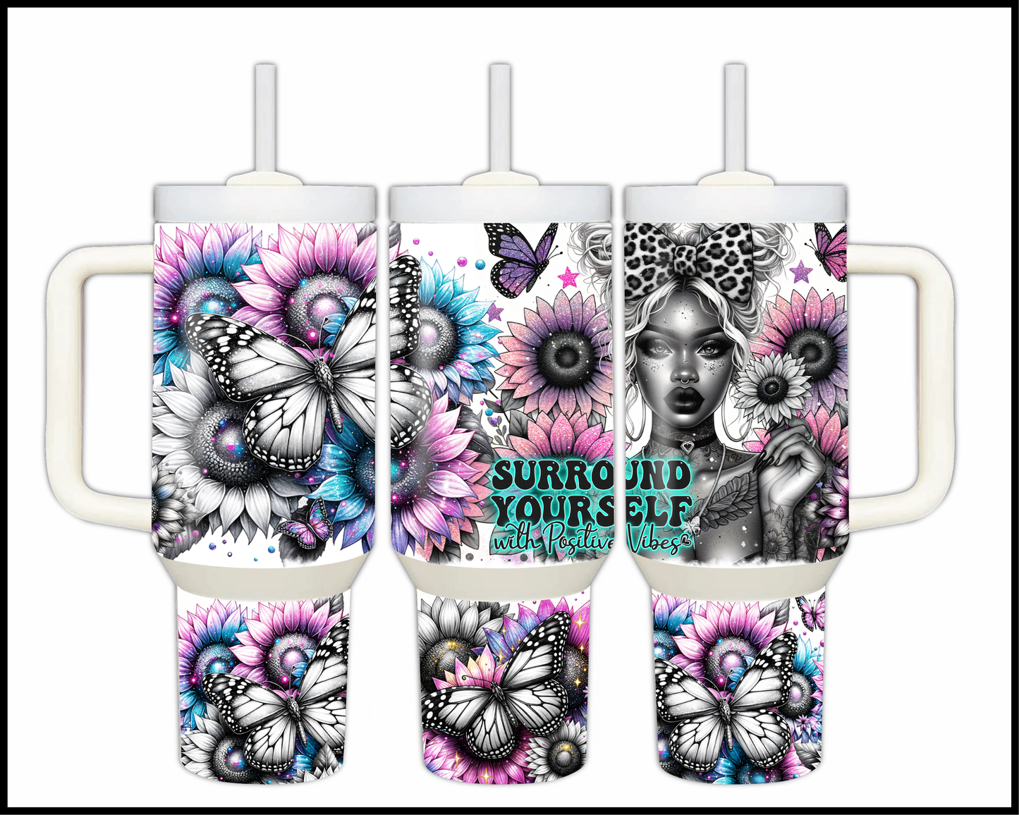 Surround Yourself With Positive Vibes Stainless Steel Big 40oz Tumbler (055)