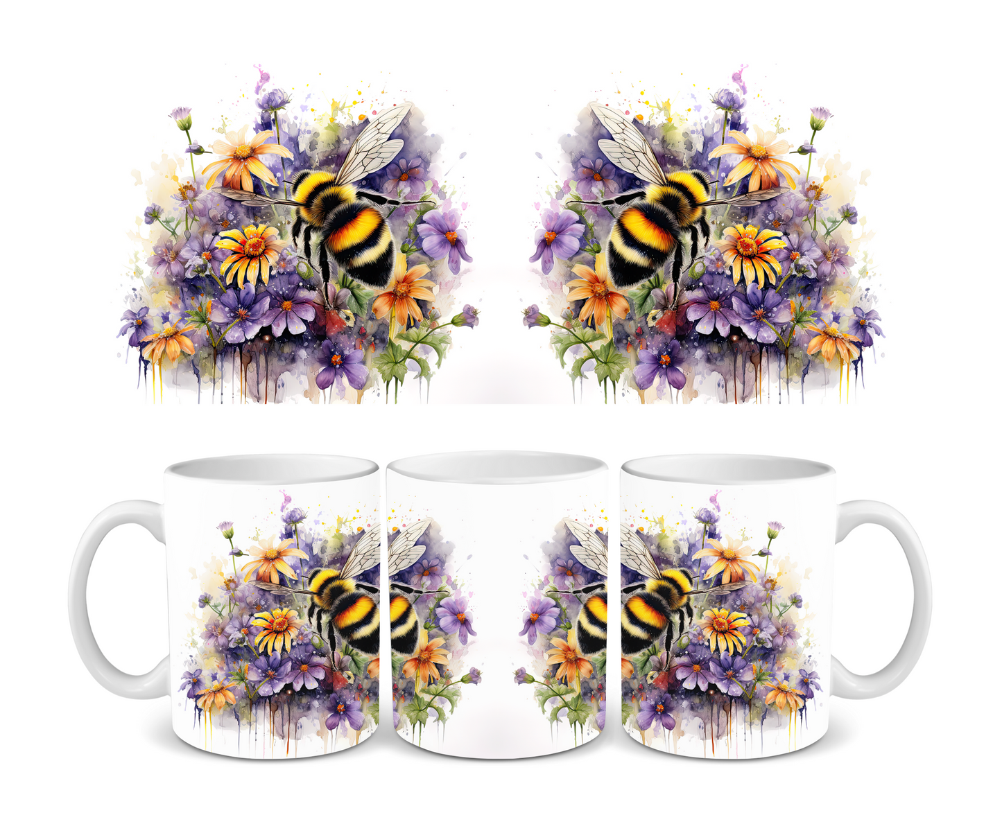 Bee & Purple Flowers Ceramic Mug