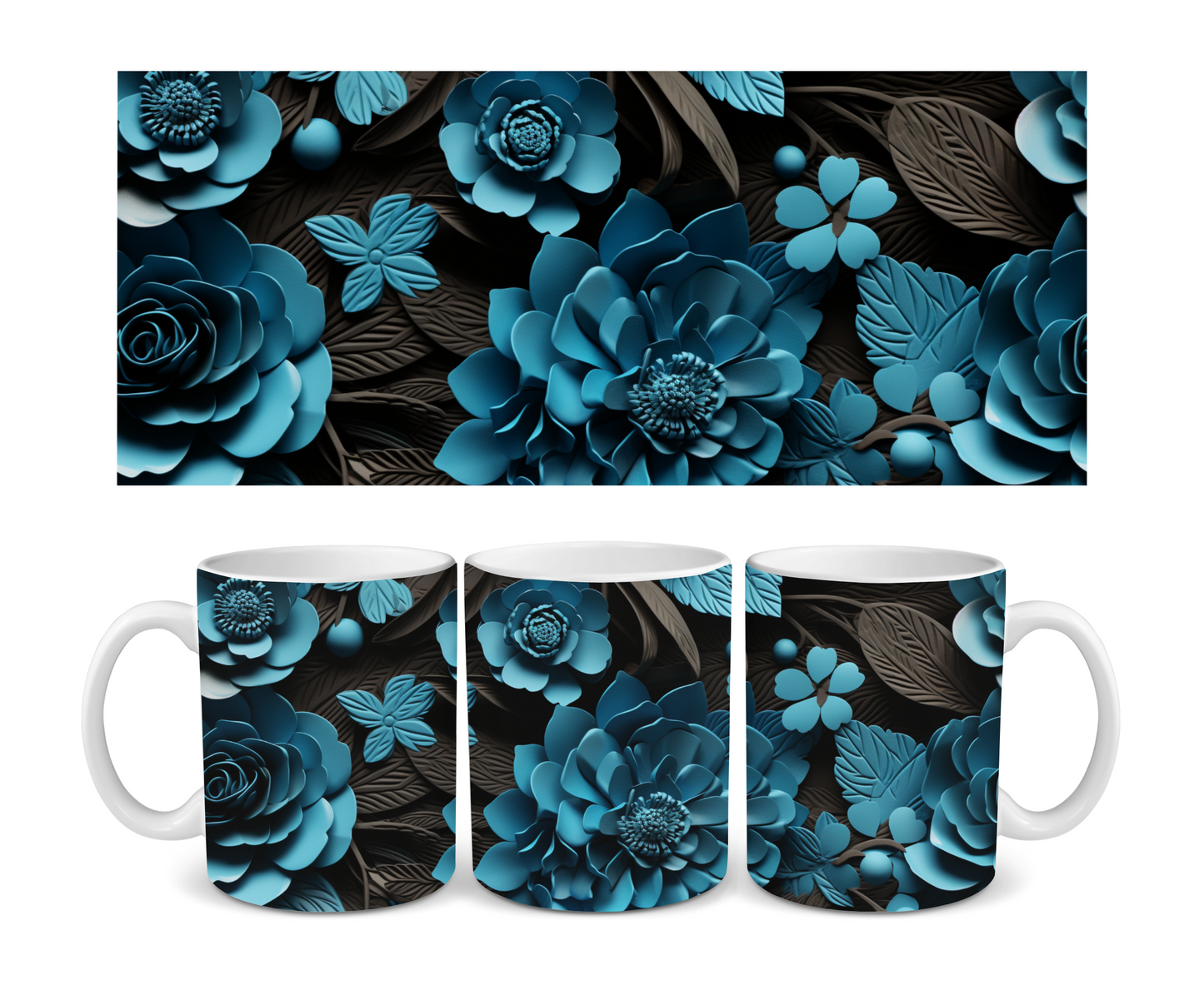 Blue & Black Flowers Ceramic Mug