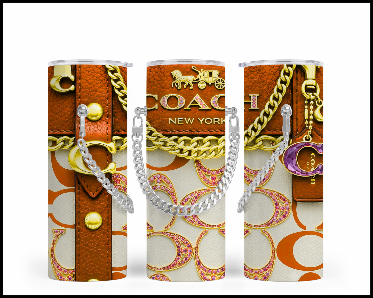 Designer Handbag Inspired Chain Tumbler (353)