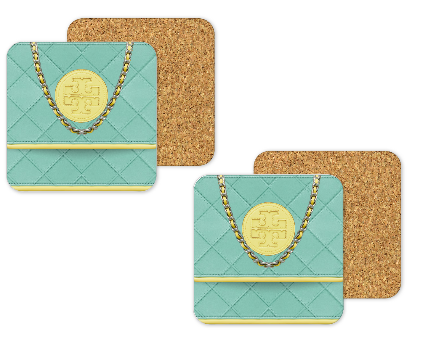 Tory Burch Inspired Cork Backing Drink Coaster x2 (002)