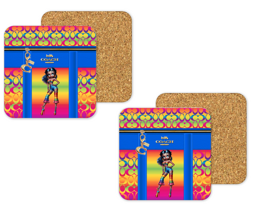 Coach Inspired Cork Backing Drink Coaster x2 (203)