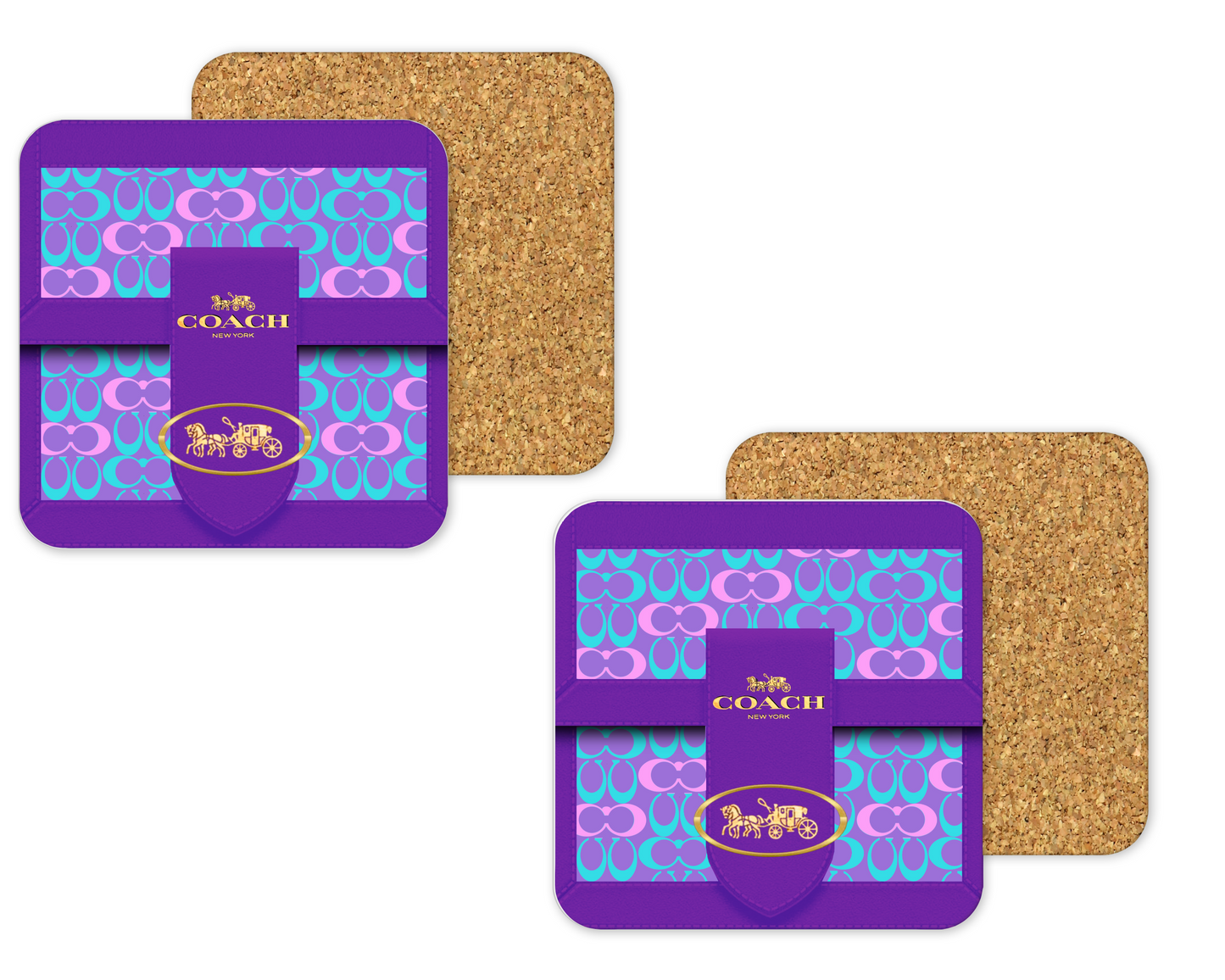 Coach Inspired Cork Backing Drink Coaster x2 (090)