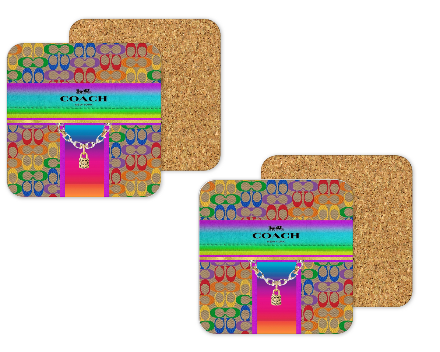 Coach Inspired Cork Backing Drink Coaster x2 (055)