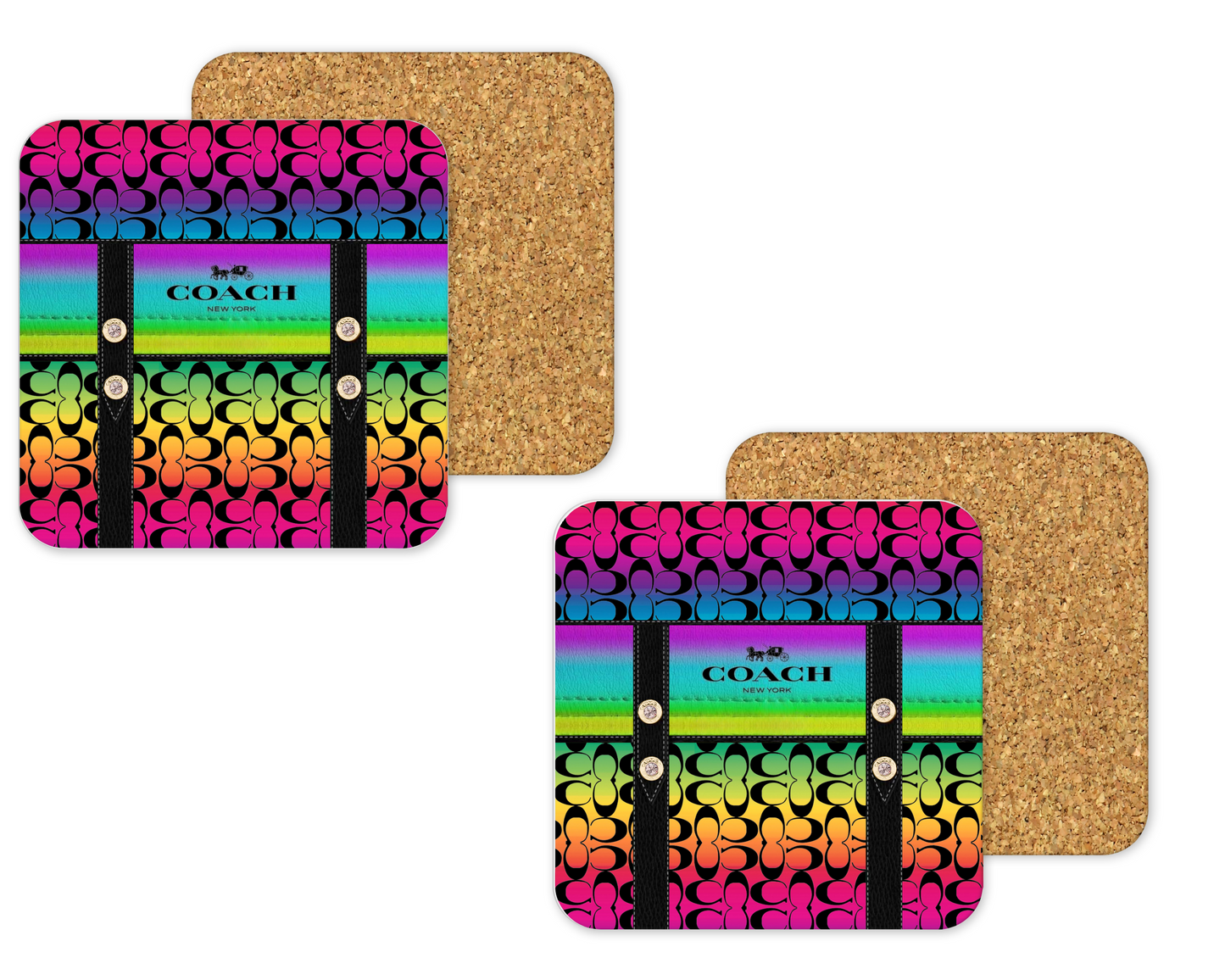 Coach Inspired Cork Backing Drink Coaster x2 (054)