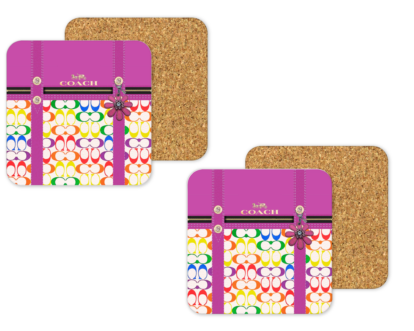 Coach Inspired Cork Backing Drink Coaster x2 (092)