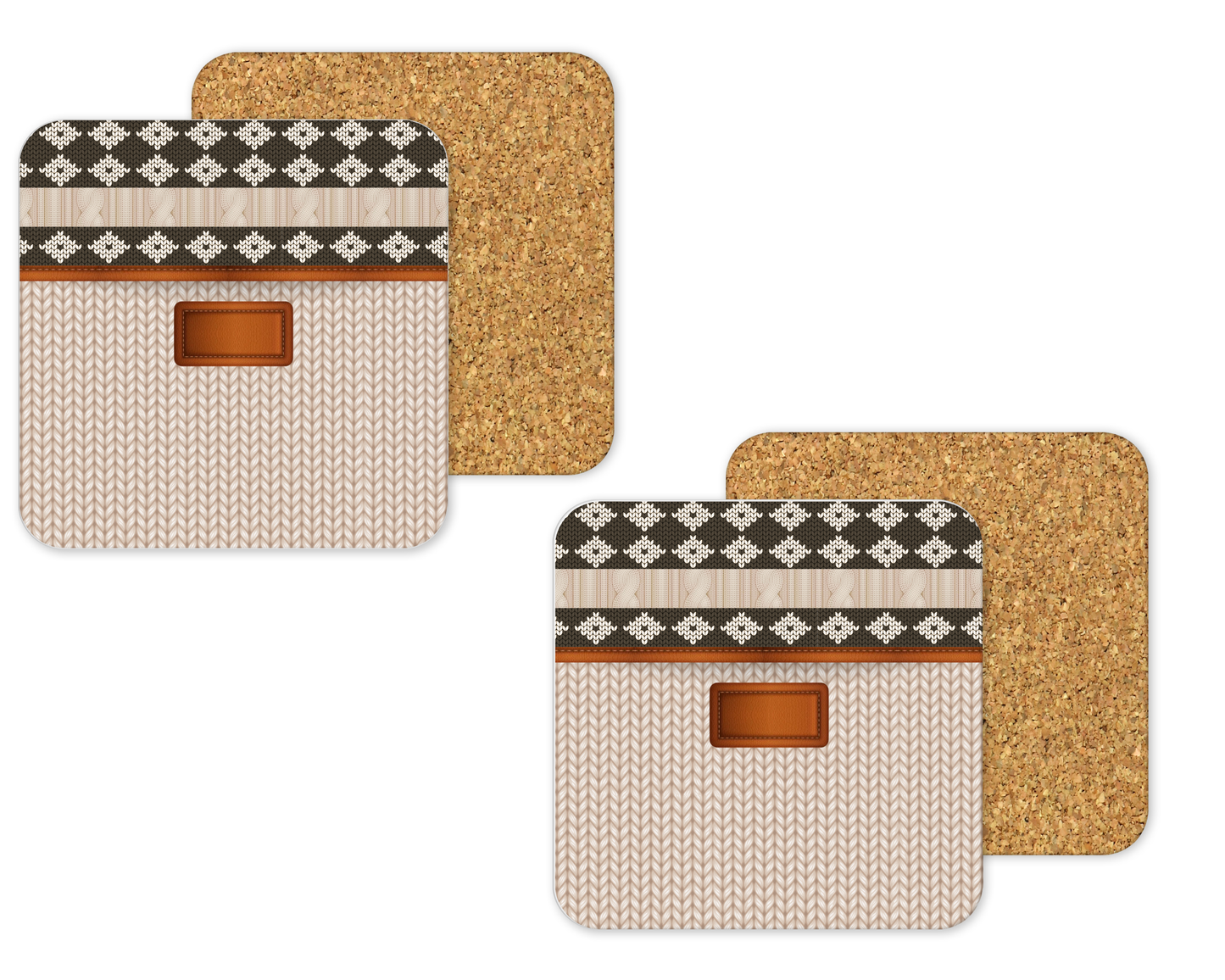 Knitted Inspired Cork Backing Drink Coaster x2 (031)