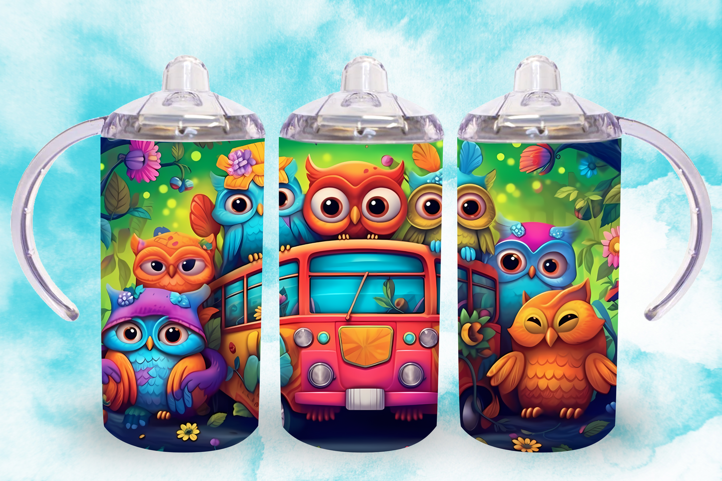 Colorful Owls Sippy Cup / Kids Bottle