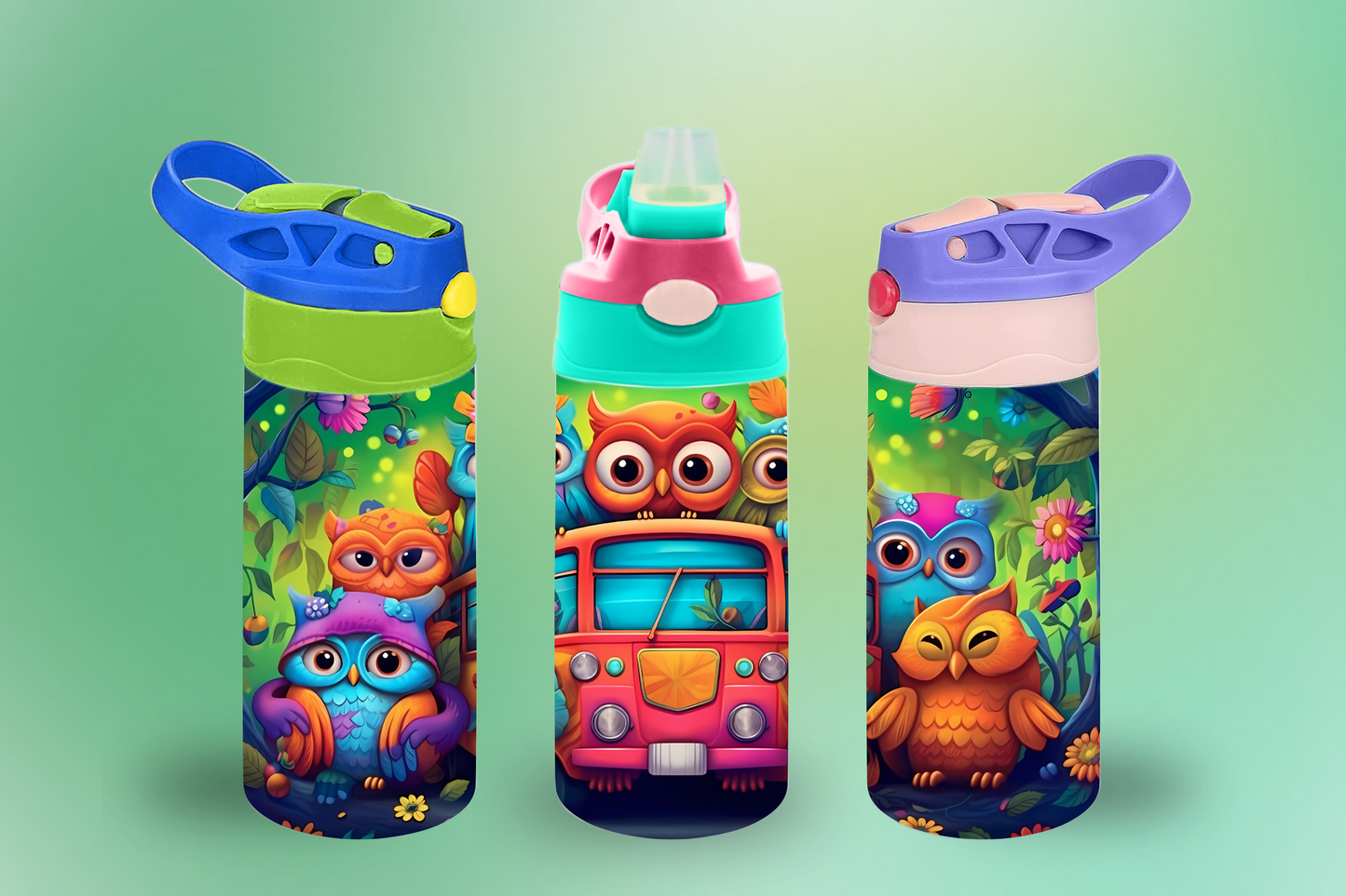 Colorful Owls Sippy Cup / Kids Bottle