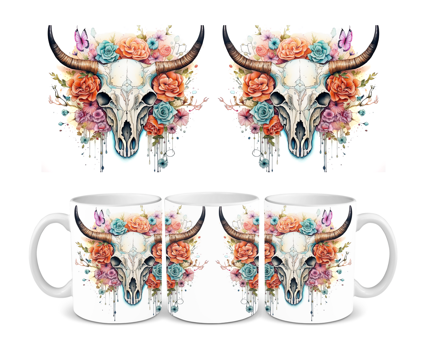 Cow Skull Flowers Ceramic Mug