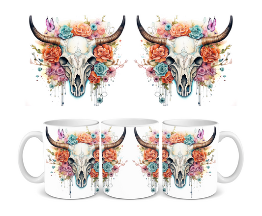 Cow Skull Flowers Ceramic Mug