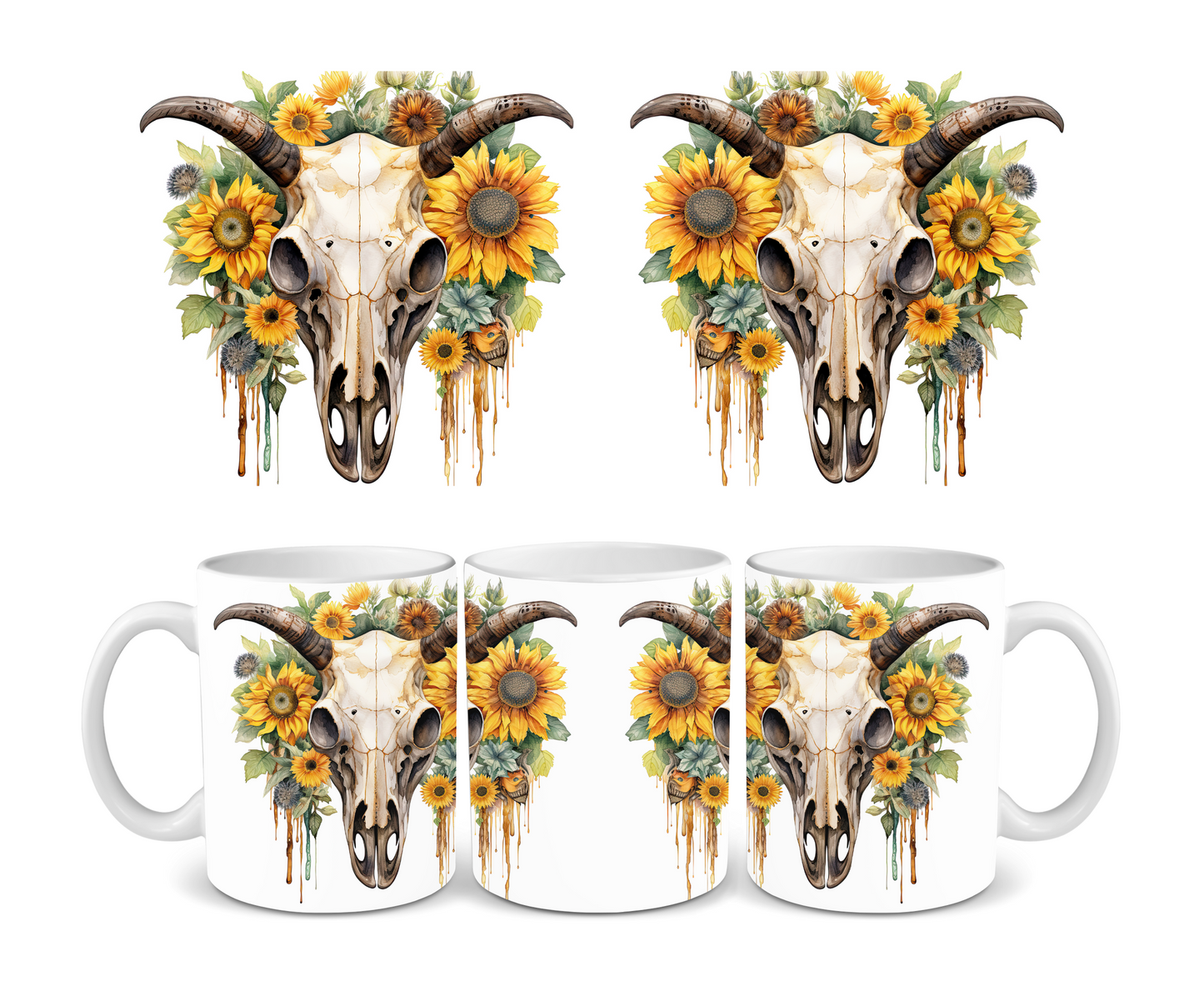 Cow Skull Sunflowers Ceramic Mug