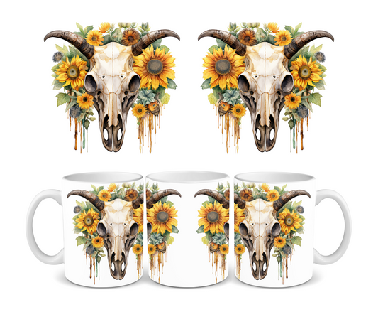 Cow Skull Sunflowers Ceramic Mug