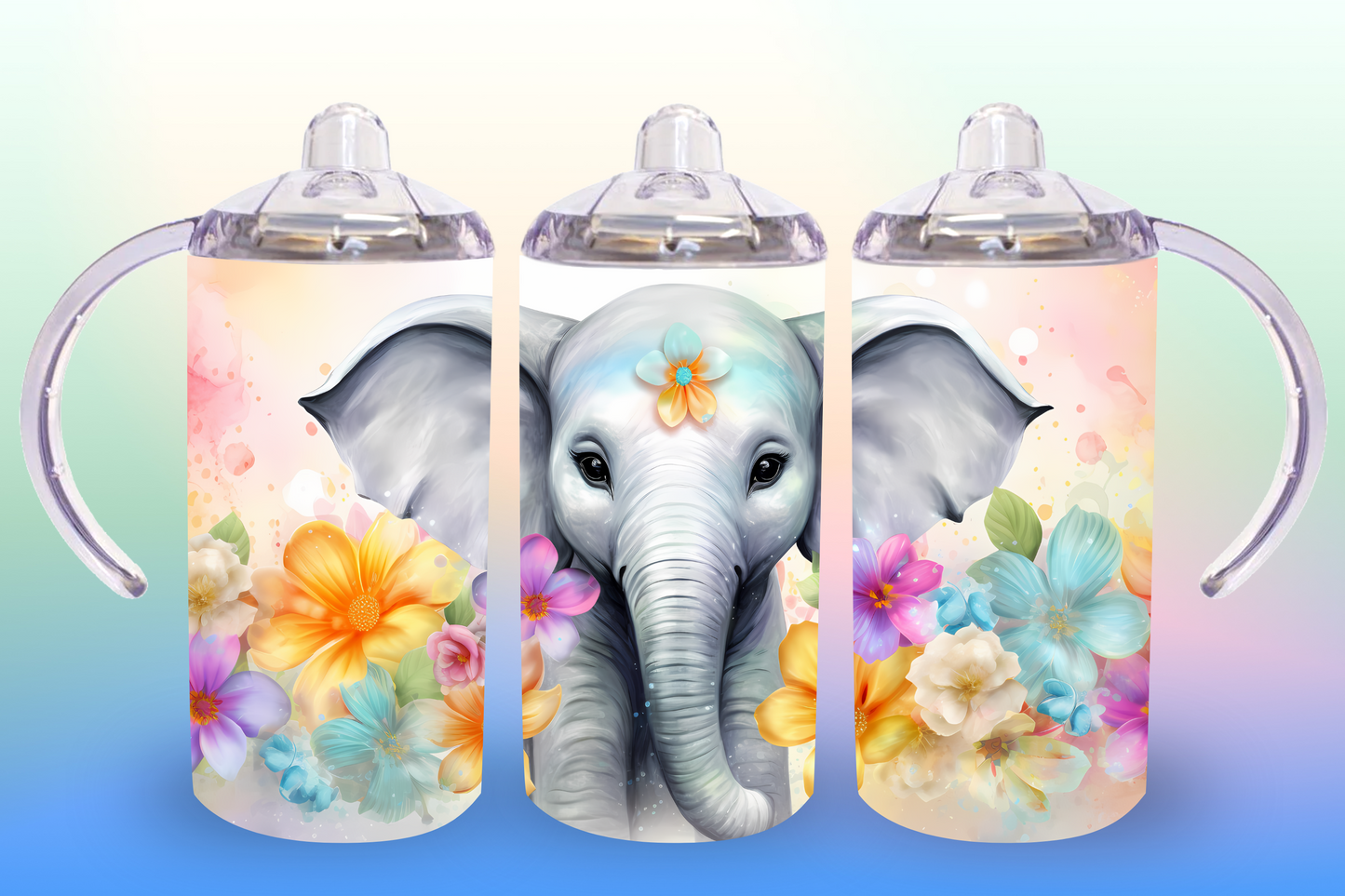 Elephant Flowers Sippy Cup / Kids Bottle