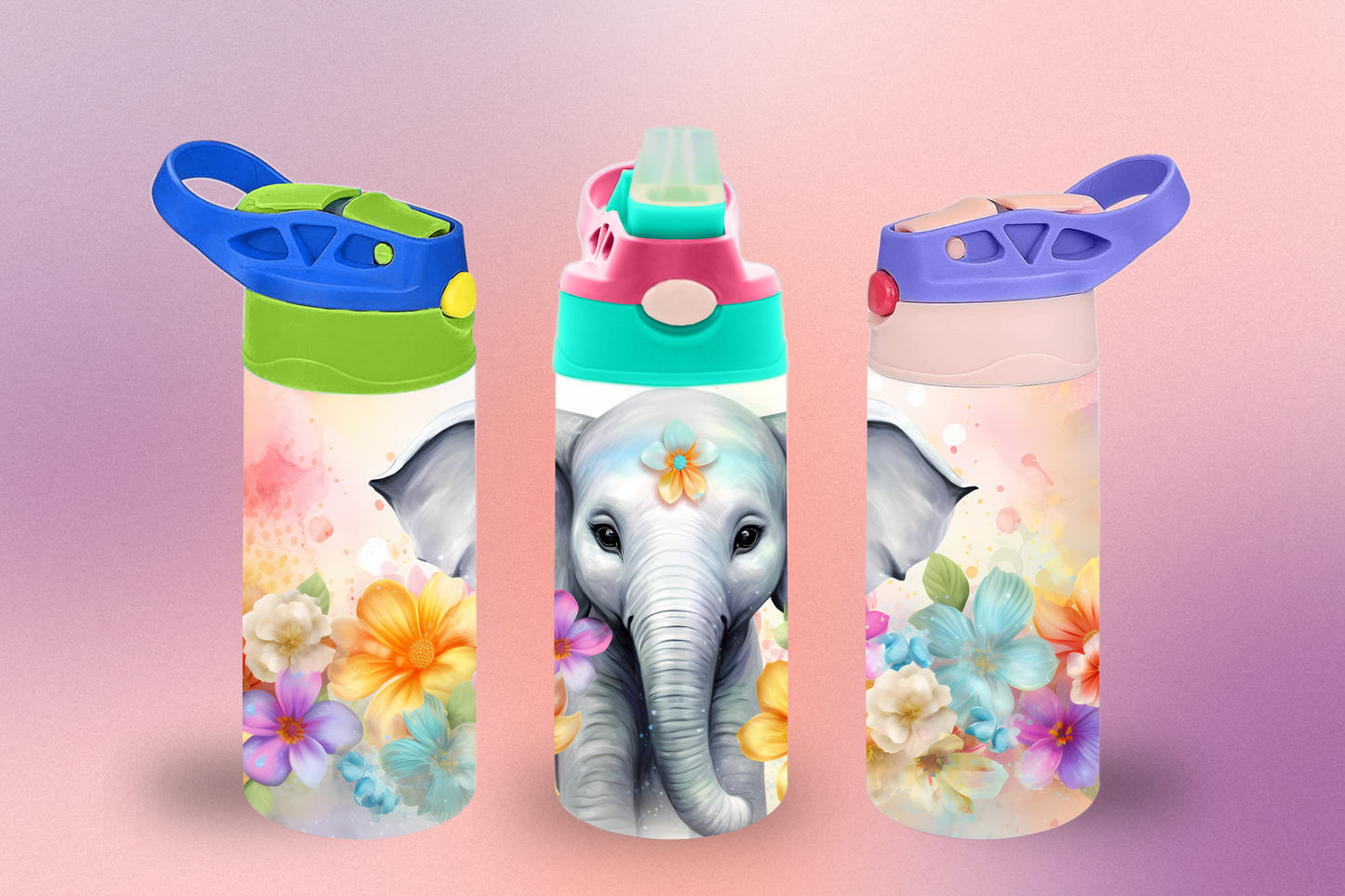 Elephant Flowers Sippy Cup / Kids Bottle