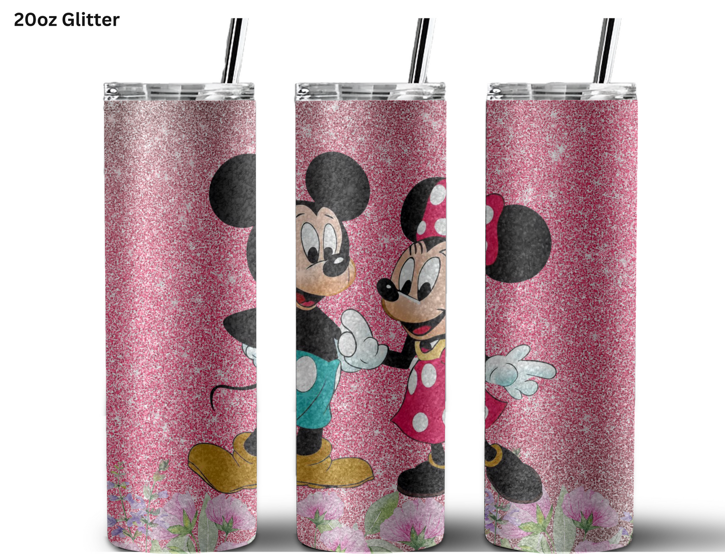 Mickey & Minnie Pink Glitter Tumbler