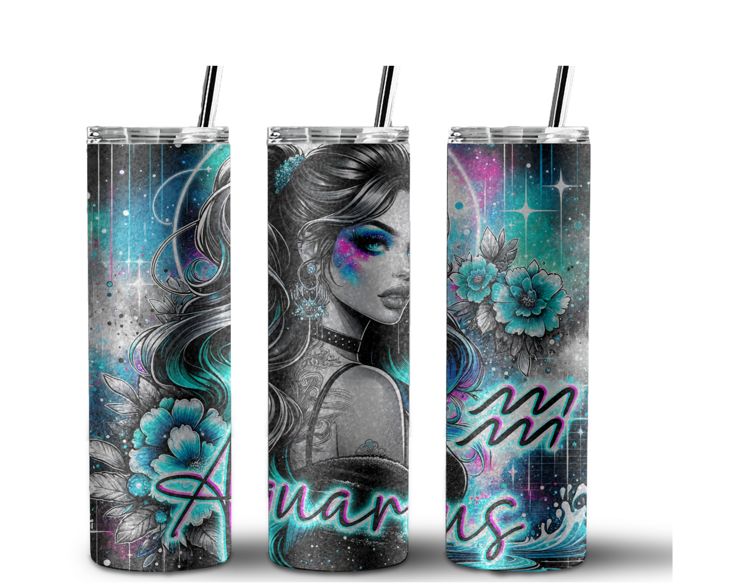 Neon Star Sign - Aquarius Tumbler (007)