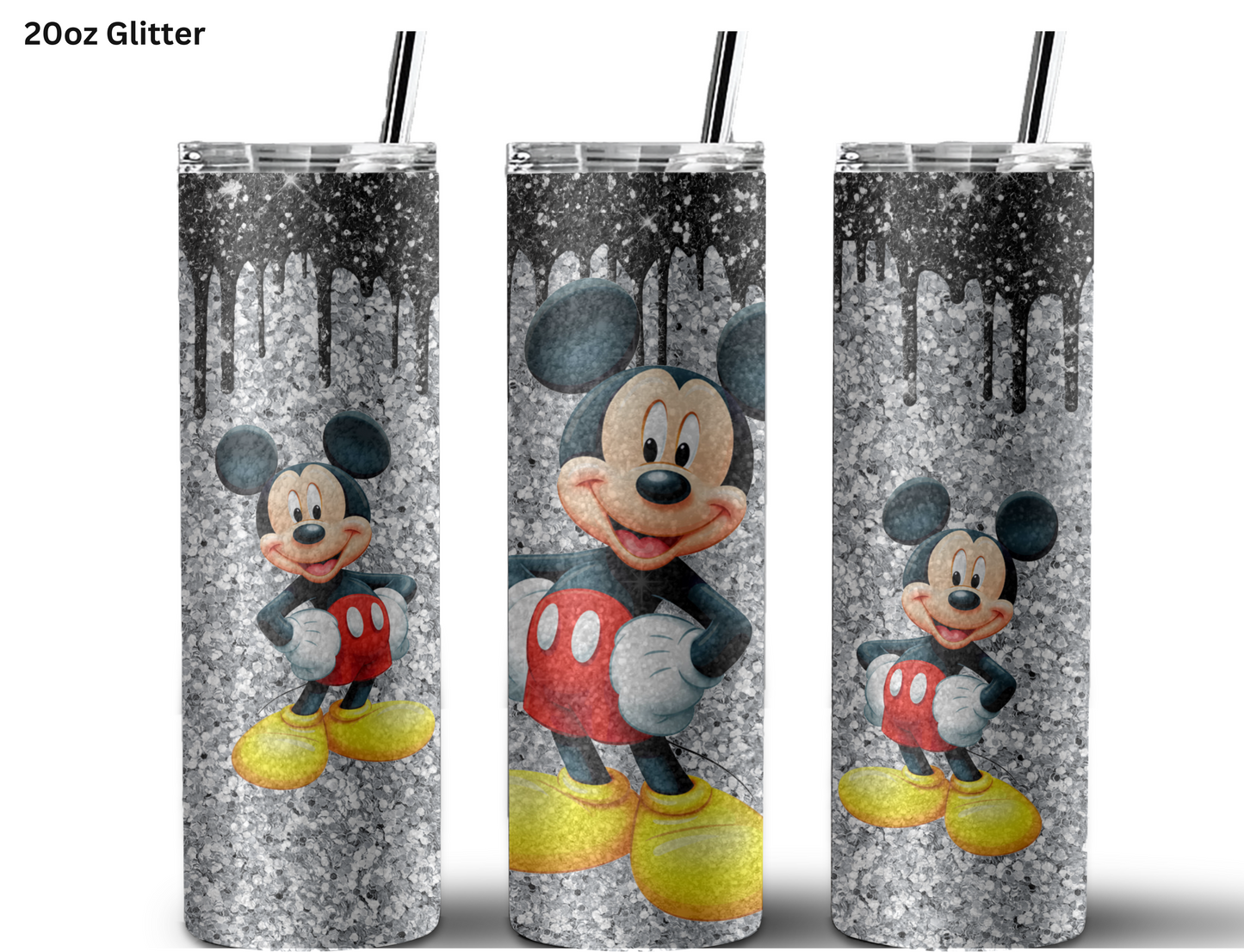 Black & Silver Glitter Mickey Tumbler